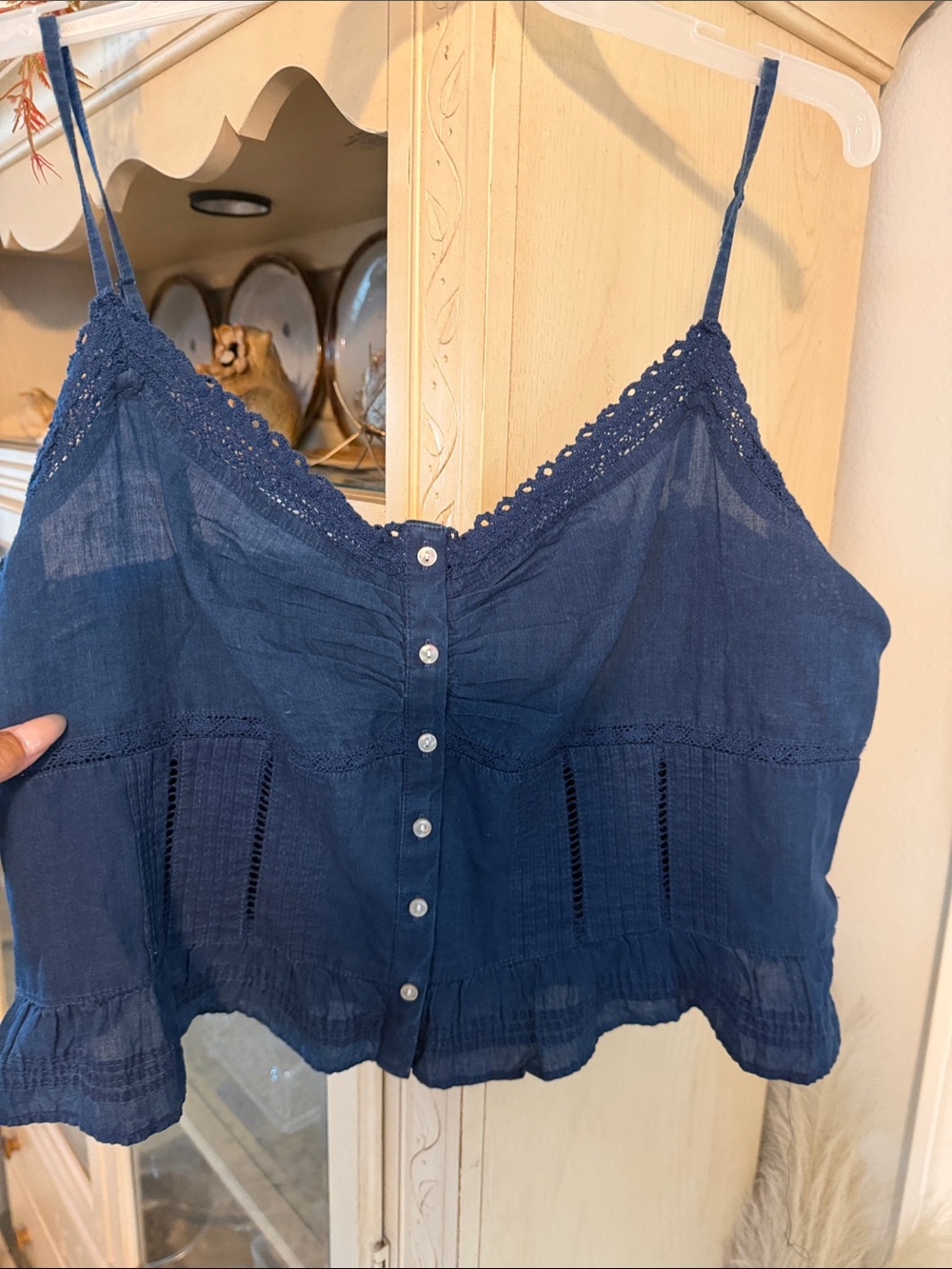 American Eagle Outfitters Navy Lace-Trim Button Cami